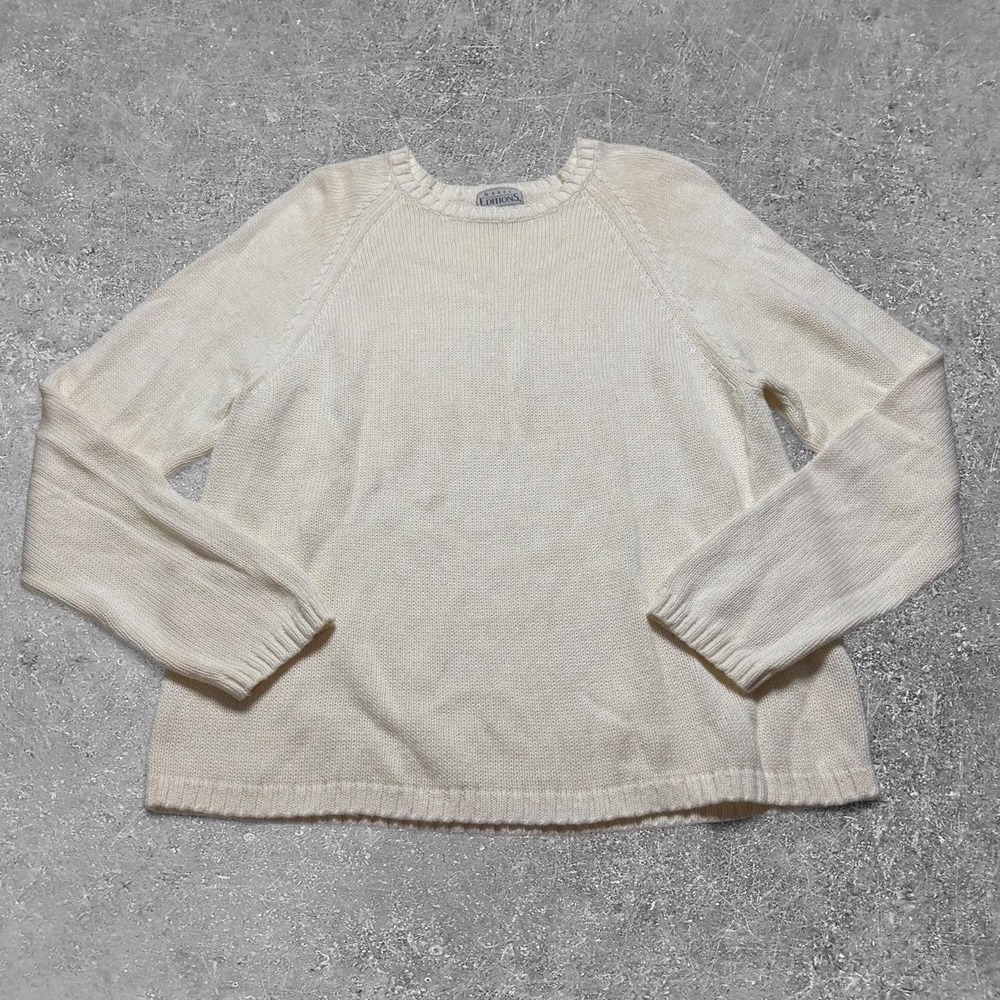 Basic Editions Cream Ramie Cotton Blend Knit Crew Neck Sweater XL Womens